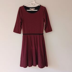 Max Studio Dress A-Line Three Quarter Sleeves Red Navy Blue Diamond Print Medium